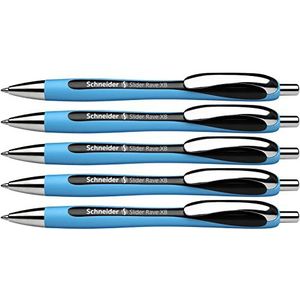 Schneider Slider Rave XB Balpen, intrekbaar, navulbaar, zwarte inkt, 5 stuks