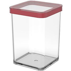 Rotho Loft Opbergdoos, vierkant, 1 l, met deksel en verzegeld, kunststof (PP), BPA-vrij, transparant/rood, 1 l (10,0 x 10,0 x 14,2 cm)