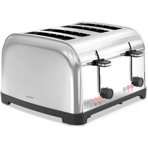 Livoo - DOD197 broodrooster met 4 sleuven - 3 cm brede sleuf, 1500-1700 W, 3 functies, 2 onafhankelijke instelbare thermostaten (7 standen)