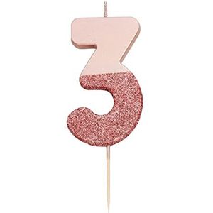 Roze Goud Glitter Nummer 3 kaars | Premium kwaliteit taarttopper decoratie | Mooi, sprankelend voor kinderen, volwassenen, 30e verjaardagsfeestje, jubileum, mijlpaal