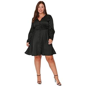 Trendyol Woman Midi A-Line V-Neck Woven Plus Size Dress Damesjurk, zwart, 48, zwart.