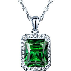 Yumilok Jewelry Emerald halsketting 925 zilver en groen synthetisch kristal Het vierkant versierd met zirkoon elegant sieraad kerstcadeau verjaardag voor vrouwen meisjes glas, Glas