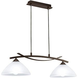 Eglo Vinovo 2-lichts hanglamp in vintage-stijl, rustiek, hanglamp van donkerbruin staal, wit albastglas, eettafellamp, woonkamerlamp met E27-fitting