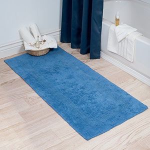 Lavish Home Lange badmat van pluche, 100% katoen, 61 x 152 cm, omkeerbaar, zacht, absorberend en machinewasbaar, blauw