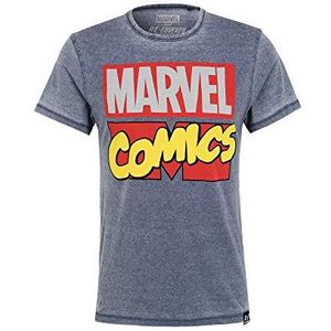 Re:Covered T-shirt blauw met Retro Marvel Comics-logo, Meerkleurig
