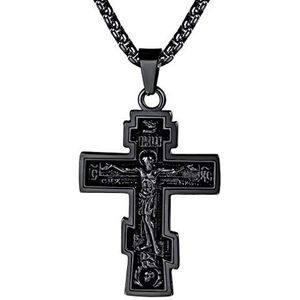 FaithHeart Russisch orthodox kruis voor heren en dames, Byzantijnse kruisbeeld hanger zilver 925/roestvrij staal/verguld met verstelbare ketting 55 cm, religieuze sieraden, beschermende amulet, Geen