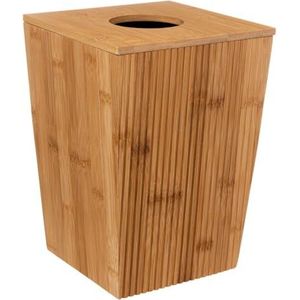 5five - Afvalemmer voor badkamer, 6 liter, van bamboe, met deksel, design voor toilet