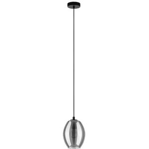 EGLO Hanglamp, hanglamp, plafondlamp, kroonluchter voor woonkamer of eetkamer, van zwart metaal en transparant zwart rookglas, fitting E27, Ø 18 cm