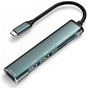 HORJOR USB C Hub 5-in-1, MacBook USB Multiport Adapter voor snelle gegevensoverdracht en opladen, 3 USB-A-poorten, 1 SD/1 TF