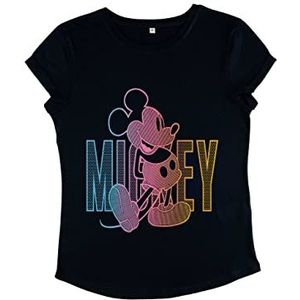 Disney Classic – Gradient Micky T-shirt met rolgeluiden voor dames, marineblauw, L, Navy Blauw