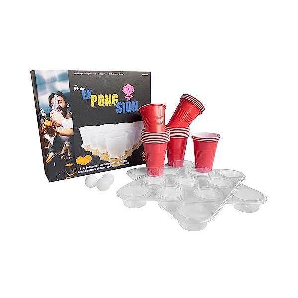 Jeu à Boire Set Beer Ping Pong avec 24 Gobelets et 24 Boules