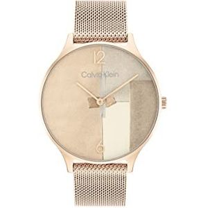 Calvin Klein Analoog kwartshorloge voor dames met Milanese armband van roestvrij staal in lichtroze gouden kleur - 25200006, Meerkleurig, Armband