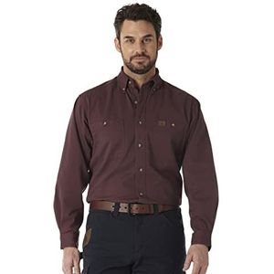Wrangler Riggs Workwear Werkhemd voor heren, lange mouwen, keperbin, Bordeaux
