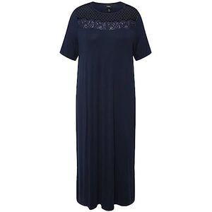 Ulla Popken Nachthemd met kant, ronde hals, halflange mouwen, nachthemd voor dames, Nachtblauw.