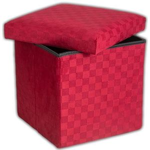 IPEA Vierkante opbergpoef van stof, 30 x 30 cm, robuust en elegant, opvouwbare opbergpoef met dambordpatroon, voor thuis, woonkamer, slaapkamer, kruk, ruimtebesparend, rood