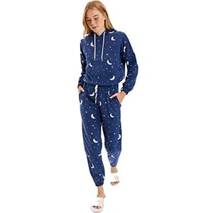 Trendyol Kalin gebreide pyjama voor dames, effen, marineblauw, L, Navy Blauw