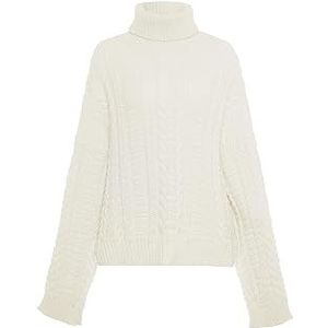myMo Women's Femme Col Roulé Twist Mode Pull Polyester Blanc Laine Taille M/L Pull Sweater, Medium, Blanc cassé, M