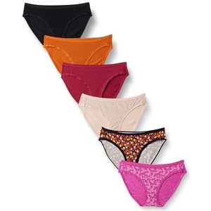 Amazon Essentials Set van 6 katoenen bikinibroekjes voor dames (verkrijgbaar in grote maten), gestippeld/bloemen/meerkleurig, maat XXL