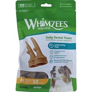WHIMZEES by Wellness Antler, bezette tandtraktatie in de vorm van hertengewei met kalmerende effecten voor middelgrote honden (12-18 kg), volledig natuurlijk, graanvrij, 12 stuks