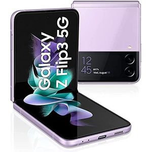 Samsung Galaxy Z Flip3 5G opvouwbare mobiele telefoon, groot frontscherm, 1,9 inch, intern geheugen, 128 GB RAM, 8 GB lavendel