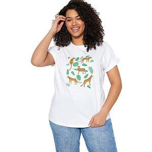 Trendyol T-shirt basique à col rond en tricot pour femme, coupe régulière, blanc, 4XL, blanc, 4XL
