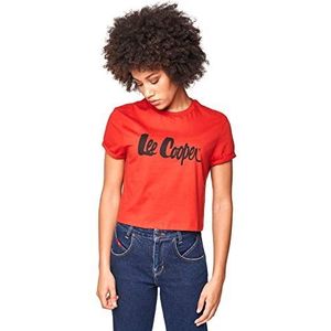 Lee Cooper Cropped dames bedrukt T-shirt in blauw gestreept, Rood
