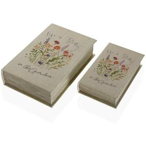 Versa Boîte décorative Livre Fleurs Toile Bois MDF 7 x 27 x 18 cm