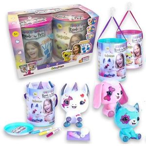 Sbabam Funny Box Doki Doki Rainbow Pets Maxi, pluche dieren om in te kleuren, met wasbare sjablonen en markers voor kinderen, 2 stuks, pluche kat, eenhoorn, konijn en andere als cadeau voor meisjes en