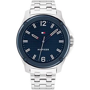 Tommy Hilfiger 1710487 Herenhorloge, analoog, kwarts, met zilverkleurige roestvrijstalen armband, Blauw, Armband