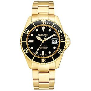 Gigandet Sea Ground duikhorloge voor heren, automatisch, analoog, zwart, goud, G2-004, armband, armband