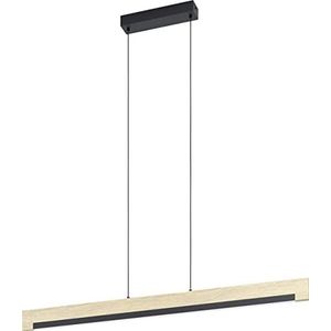 Eglo Camacho Led-hanglamp met 1 lamp, dimbaar, moderne hanglamp van staal, hout en kunststof, eettafellamp in zwart, naturel, wit, woonkamerlamp hangend