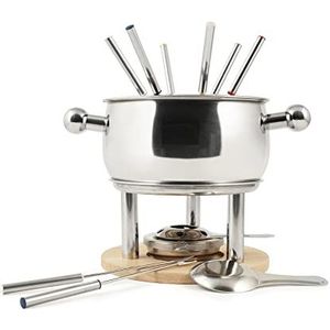 HOME 9830000 fondueset 11-delig voor 6 personen roestvrij staal 18/10, bordeauxrood, chocolade, kaas