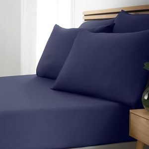 Catherine Lansfield So Soft Easy Iron Hoeslaken voor tweepersoonsbed, marineblauw