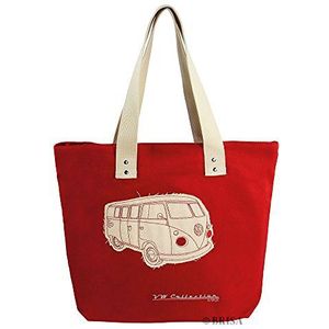 BRISA VW Collection - Volkswagen Combi Bus T1 Camper Van boodschappentas van katoen (canvas), draagtas, handtas, strandtas, boodschappentas, shopper bag (rood), rood, één maat, T1 bus, Rood, T1 bus