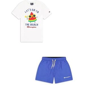 Champion Legacy Back to The Beach AC S/S T-shirt & strandshorts kostuum kinderen en jongens (Bianco/Blu Cobalto), 13-14 jaar, (Bianco/Blu Cobalto)