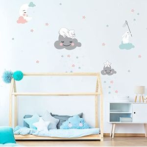 Muursticker kinderen kinderkamer decoratie babykamer muursticker kinderkamer muursticker dieren sterren vissen H60xL 90cm