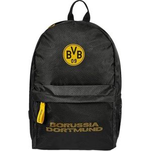 Borussia Dortmund BVB-rugzak: fanartikel met verstelbare schouderbanden, voorvak en drinkflesvak, ideaal voor sport, vrije tijd en dagelijks gebruik, 100% officieel product, zwart., klassiek