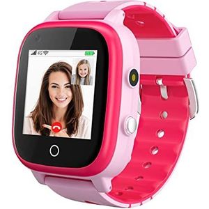 4G Smartwatch voor kinderen, waterdicht, met GPS-tracker, oproep, alarm, stappenteller, camera, SOS, touchscreen, WLAN, Bluetooth, polshorloge voor jongens en meisjes (roze T5)