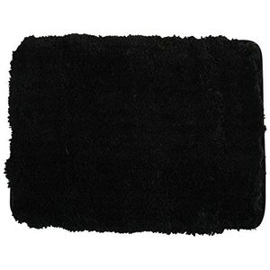 MSV Badkamerkleedje/badmat tapijt - voor de vloer - zwart - 50 x 70 cm - Microfibre - langharig