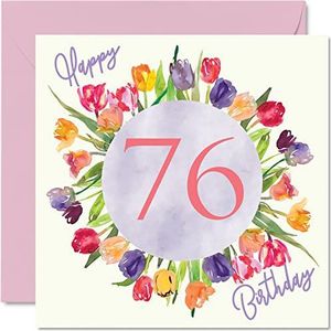 Mooie verjaardagskaarten voor vrouwen, aquarel tulpenboeket, verjaardagskaart voor oma, oma, oma, 145 mm x 145 mm