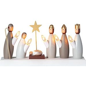 EGLO Led-kerstlichtboog met 5 gloeilampen, raamkandelaar met verlichte kerstfiguren, van hout, met kabel, E10, warmwit