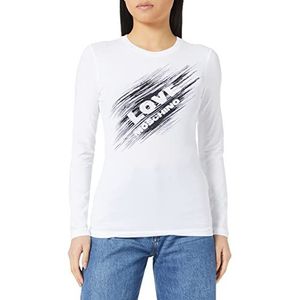 Love Moschino Dames T-shirt met lange mouwen gestreept logo optisch wit 42, optisch wit