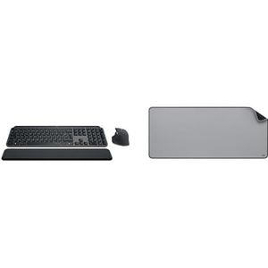 Logitech MX-toetsen S-combo: krachtig draadloos toetsenbord en muis met polssteun, FRA-toetsenbord, Logitech Desk Mat - Studio-serie, grote multifunctionele en uitgebreide bureaumat