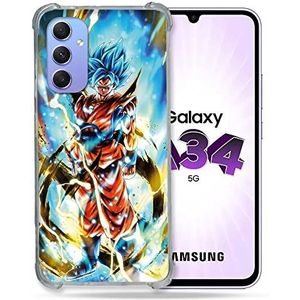 Cokitec Versterkte beschermhoes van gehard glas voor Samsung Galaxy A34 5G Manga Dragon Ball Sangoku, wit
