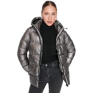 TRENDYOL Veste d'hiver pour femme Regular Puffer Plain, gris, S