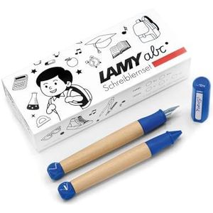 LAMY ABC Blauwe schrijfset met geschenkverpakking bestaande uit 1 kindvriendelijke leerpen met beginnerspen en 1 potlood, antislip handgreep, dop en kubus van