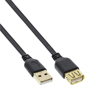 InLine® 34615F USB 2.0 platte kabel verlengstuk A-stekker naar bus met vergulde contacten 1,5 m recht, als je mobiel wilt zijn, is de platte kabel de beste manier om hem ruimtebesparend op te bergen