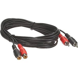 PremiumCord RCA-kabel kjackcmf2-10, 10 m, 2 mannelijke RCA-stekkers naar 2 vrouwelijke RCA-aansluitingen, voor tv, mobiele telefoon, MP3, hifi, kleur: Zwart