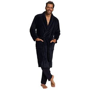 JP 1880 702388 badjas voor heren, badstof, katoen, met riem en zakken, knielang, Donkermarineblauw