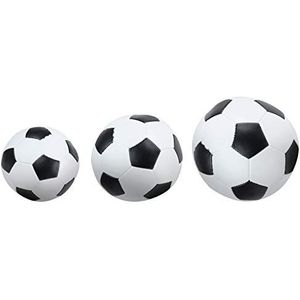 Lena 62161 - Zachte sportballen set met 3 voetbalmotieven, zwart/wit, zachte balgrootte 7 cm, 9 cm en 14 cm, in net, speelballen voor kinderen vanaf 1 jaar